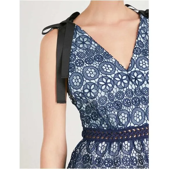 NWT Self-Portrait Bow Embellished Blue Lace Dress $428