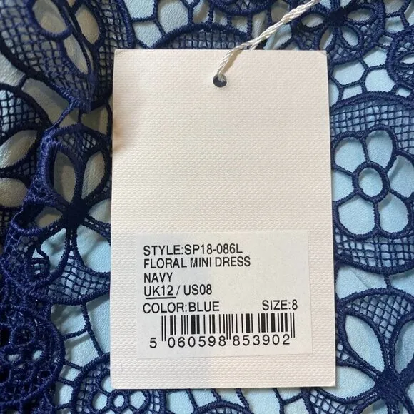 NWT Self-Portrait Bow Embellished Blue Lace Dress $428