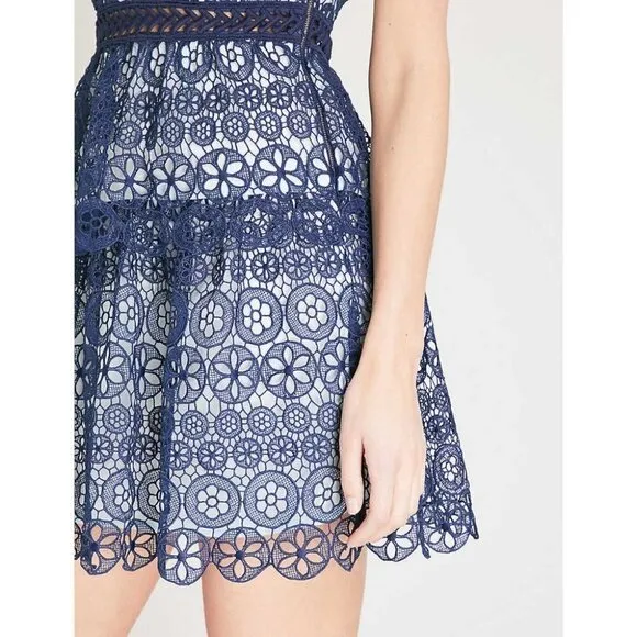NWT Self-Portrait Bow Embellished Blue Lace Dress $428
