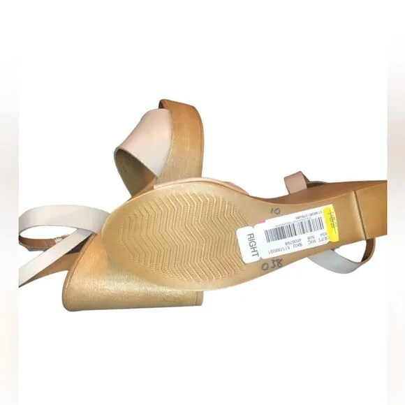 NWT Steven Madden Tan Khaki Sandals Open Toe Back Cross Straps Wide Wedge Sz: 10