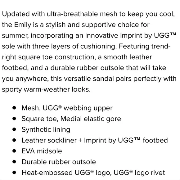 NWT UGG Emily Mesh Sandals.