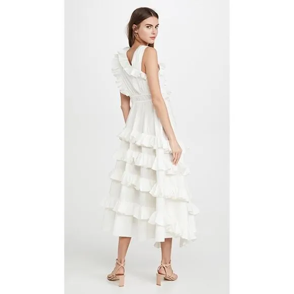 NWT Ulla Johnson Imogen Ruffle Asymmetrical Cotton Dress in Blanc White Size 0