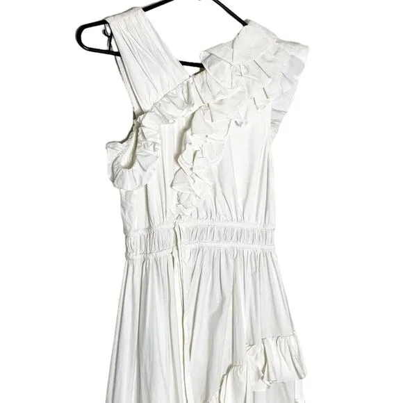 NWT Ulla Johnson Imogen Ruffle Asymmetrical Cotton Dress in Blanc White Size 0