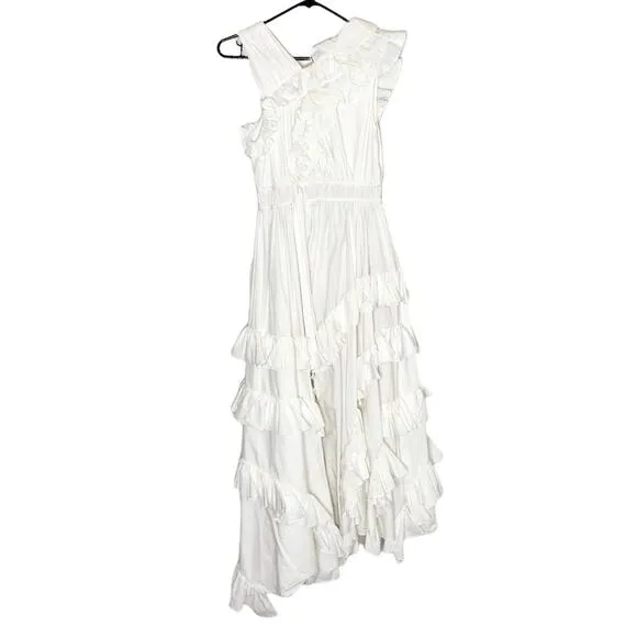 NWT Ulla Johnson Imogen Ruffle Asymmetrical Cotton Dress in Blanc White Size 0