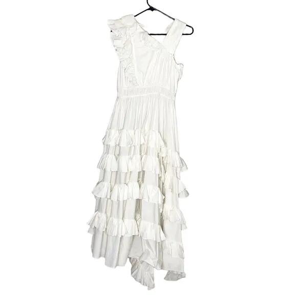 NWT Ulla Johnson Imogen Ruffle Asymmetrical Cotton Dress in Blanc White Size 0