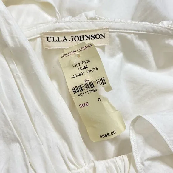 NWT Ulla Johnson Imogen Ruffle Asymmetrical Cotton Dress in Blanc White Size 0