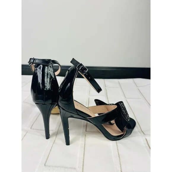NWT Venus black bow rhinestone heeled sandals sz 6.5