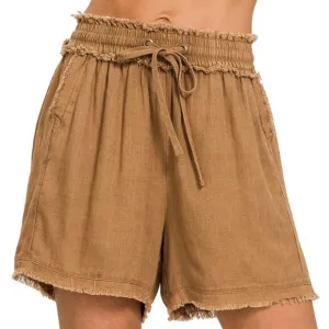 NWT Washed Linen Fray Hem Shorts