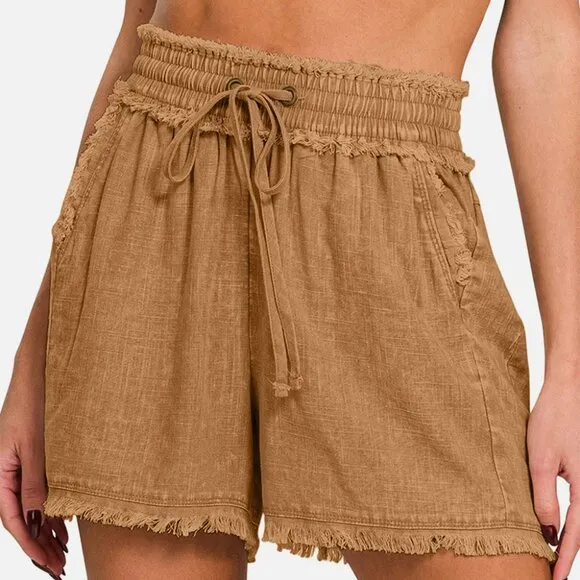 NWT Washed Linen Fray Hem Shorts