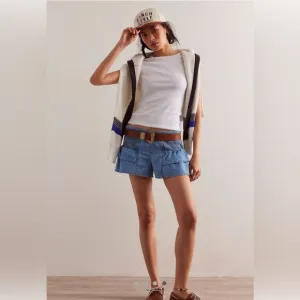 NWT We The Free Alani Pull-On Chambray Shorts Color Coastline Indigo Size Medium