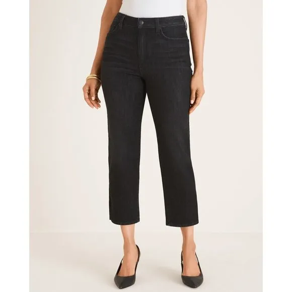 NWT Womens Size 4 Chico's Black Charcoal Wash High-Rise Straight-Leg Crop Jeans