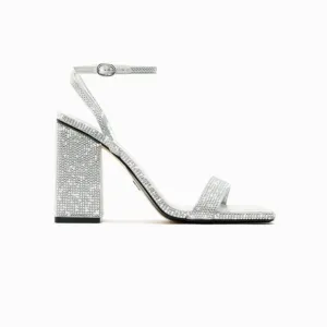 NWT. Zara Rhinestones Block Heel Fabric Sandals. Size 6,5.