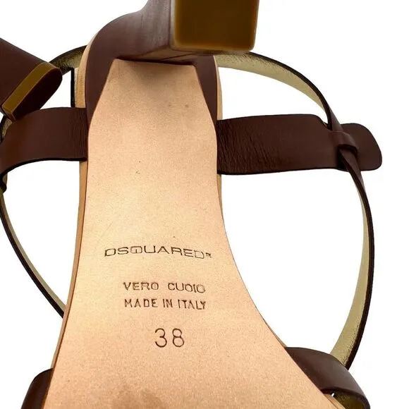 NWT Dsquared2 Women’s Brown Leather Stiletto Heel Sandals US 8 | Made in Italy