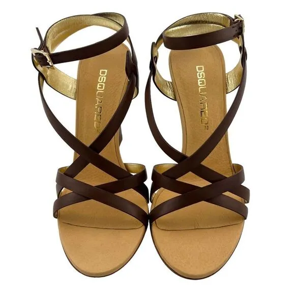 NWT Dsquared2 Women’s Brown Leather Stiletto Heel Sandals US 8 | Made in Italy