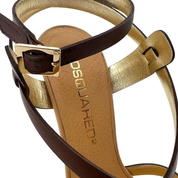 NWT Dsquared2 Women’s Brown Leather Stiletto Heel Sandals US 8 | Made in Italy