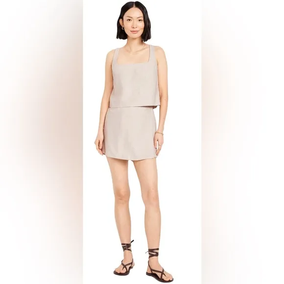 NWTS💓GAP OLD NAVY L💓 LINEN TOP AND MINI SKORT BUNDLE SQUARE NECK WRAP SKIRT SET