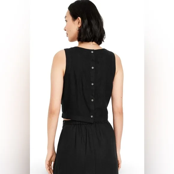 NWTS💓GAP OLD NAVY LG💓BLACK LINEN BUNDLE BACK BUTTON TOP MIDI SKIRT W SIDE SLIT