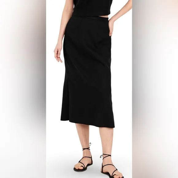 NWTS💓GAP OLD NAVY LG💓BLACK LINEN BUNDLE BACK BUTTON TOP MIDI SKIRT W SIDE SLIT