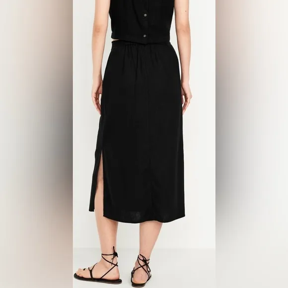 NWTS💓GAP OLD NAVY LG💓BLACK LINEN BUNDLE BACK BUTTON TOP MIDI SKIRT W SIDE SLIT