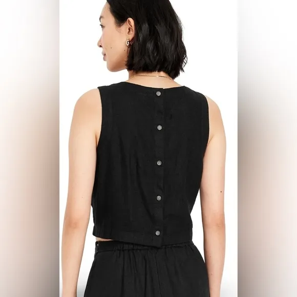 NWTS💓GAP OLD NAVY LG💓BLACK LINEN BUNDLE BACK BUTTON TOP MIDI SKIRT W SIDE SLIT