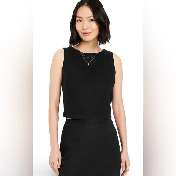 NWTS💓GAP OLD NAVY LG💓BLACK LINEN BUNDLE BACK BUTTON TOP MIDI SKIRT W SIDE SLIT