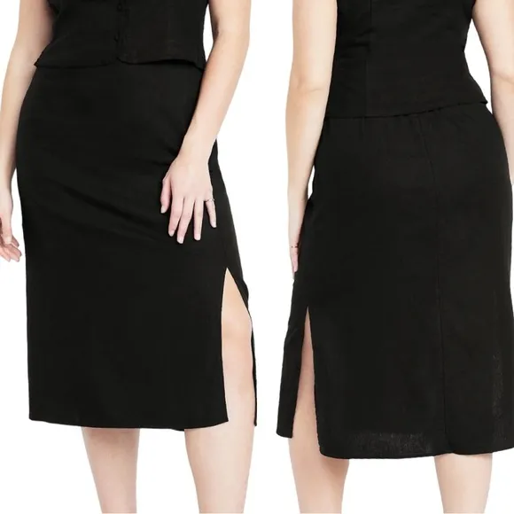 NWTS💓GAP OLD NAVY LG💓BLACK LINEN BUNDLE BACK BUTTON TOP MIDI SKIRT W SIDE SLIT