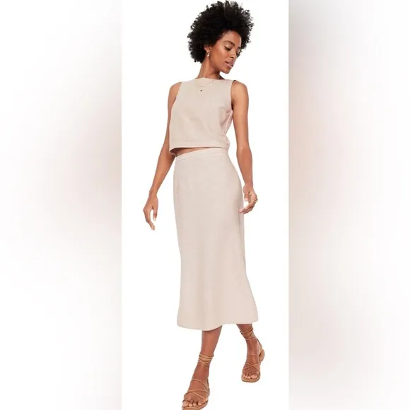 NWTS💓GAP OLD NAVY XL💓LINEN BUTTON BACK TOP WITH MIDI SKIRT BUNDLE SIDE SLIT
