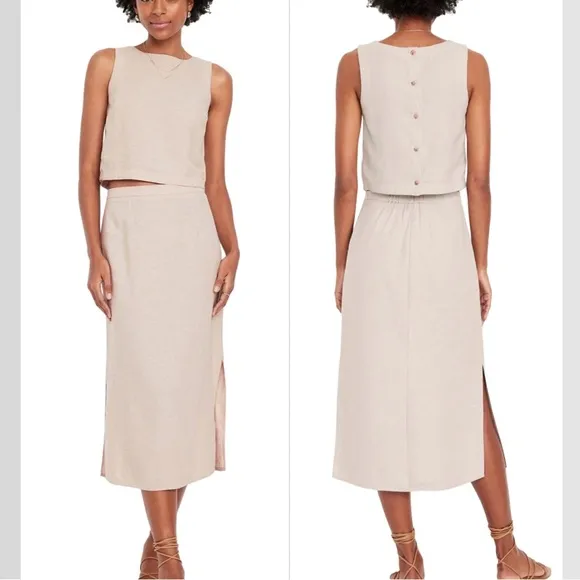 NWTS💓GAP OLD NAVY XL💓LINEN BUTTON BACK TOP WITH MIDI SKIRT BUNDLE SIDE SLIT