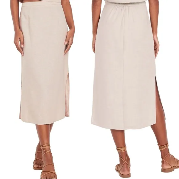 NWTS💓GAP OLD NAVY XL💓LINEN BUTTON BACK TOP WITH MIDI SKIRT BUNDLE SIDE SLIT