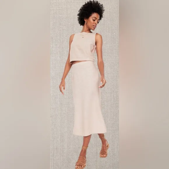 NWTS💓GAP OLD NAVY XL💓LINEN BUTTON BACK TOP WITH MIDI SKIRT BUNDLE SIDE SLITS