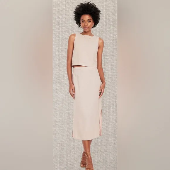 NWTS💓GAP OLD NAVY XL💓LINEN BUTTON BACK TOP WITH MIDI SKIRT BUNDLE SIDE SLITS