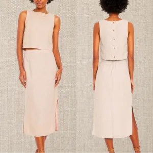 NWTS💓GAP OLD NAVY XL💓LINEN BUTTON BACK TOP WITH MIDI SKIRT BUNDLE SIDE SLITS