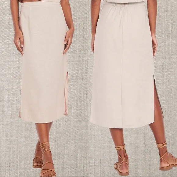 NWTS💓GAP OLD NAVY XL💓LINEN BUTTON BACK TOP WITH MIDI SKIRT BUNDLE SIDE SLITS
