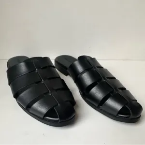 Old Navy Fisherman Mule faux Leather Unisex Size 8 Woven Black Sandals