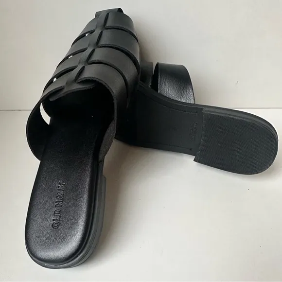 Old Navy Fisherman Mule faux Leather Unisex Size 8 Woven Black Sandals