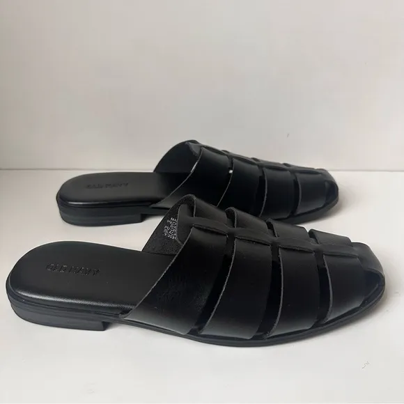 Old Navy Fisherman Mule faux Leather Unisex Size 8 Woven Black Sandals