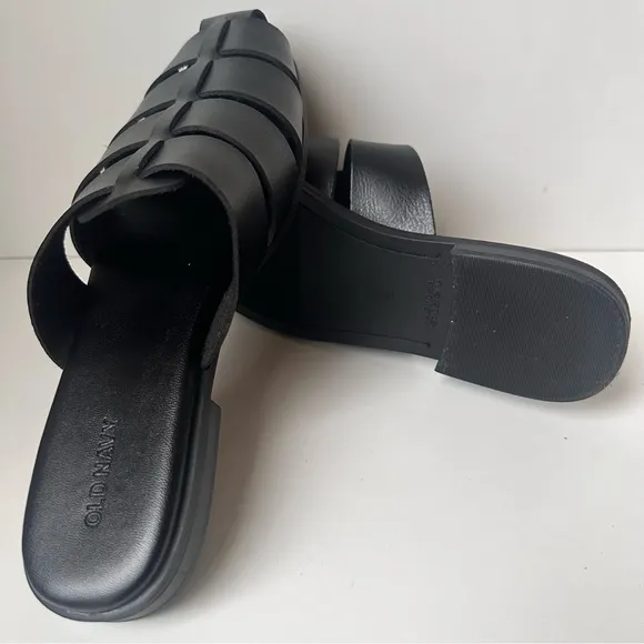 Old Navy Fisherman Mule faux Leather Unisex Size 8 Woven Black Sandals