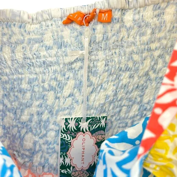 Oliphant NEW Bubble Skirt Puff‎ Sleeve Mini Dress in Canary Multi Women's Size M