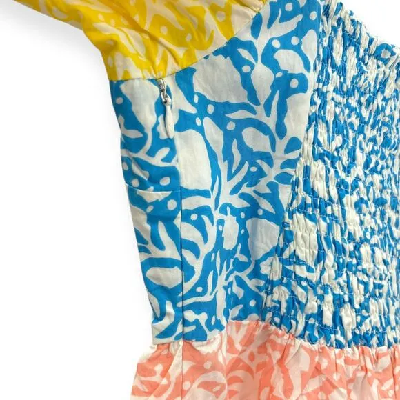 Oliphant NEW Bubble Skirt Puff‎ Sleeve Mini Dress in Canary Multi Women's Size M