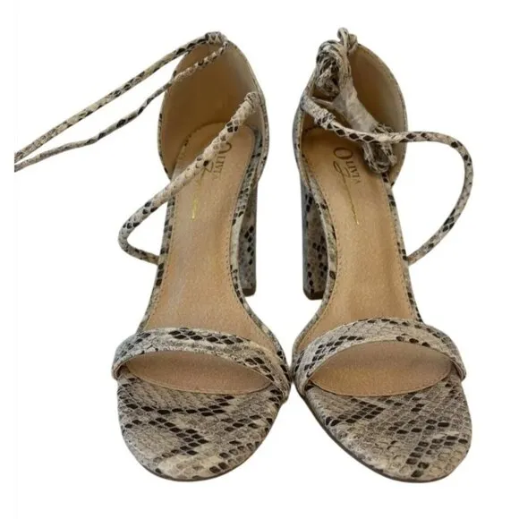 OLIVIA FERGUSON /  Snake Laceup / Print / Block Heel /  Sandals  With Open Toe
