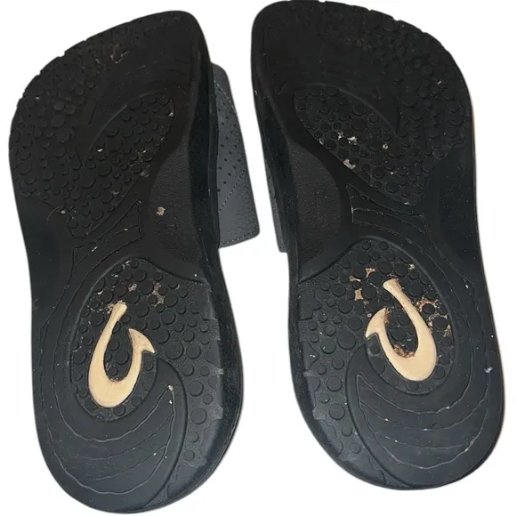 Olukai Dark Gray Leather Men Slides Size 12