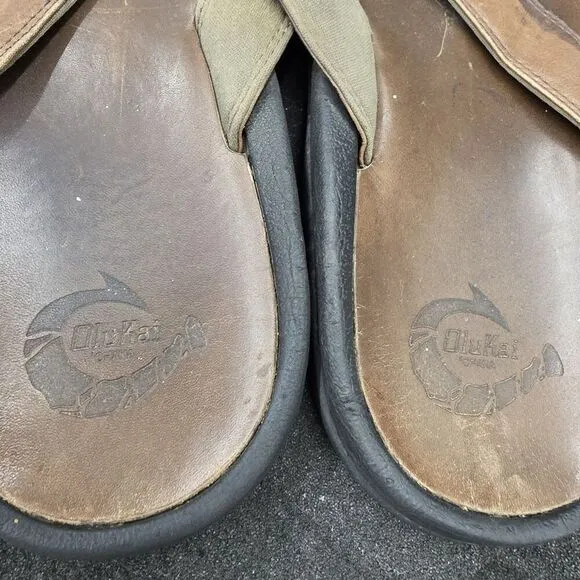 OLUKAI Ohana Brown Sz 12 M Men Leather Flip Flop Thong Sandals