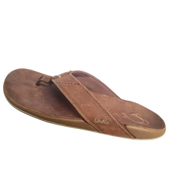 OluKai Sandals Men's Brown Rum Nui 11 Tommy Bahama Nubuck Leather Flip Flops