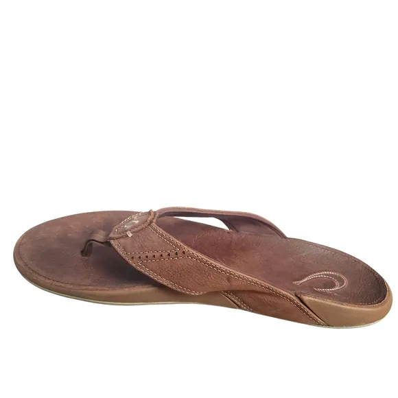 OluKai Sandals Men's Brown Rum Nui 11 Tommy Bahama Nubuck Leather Flip Flops