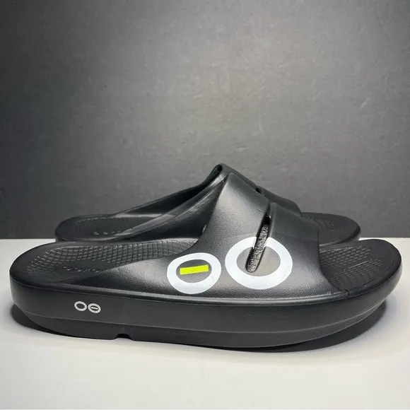 OOFOS Black Sandals with Thick Sole and Adjustable Closure Size 9M or 11W
