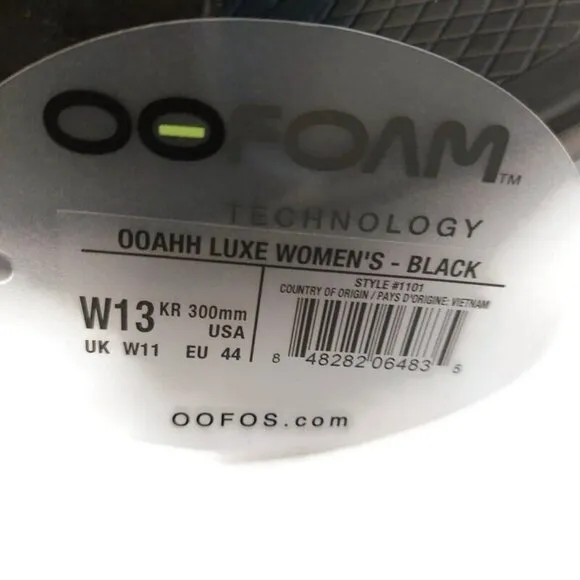 OOFOS Ooahh Luxe Recovery Slide Pool Sandal Black Mens Size 11 Womens Size 13