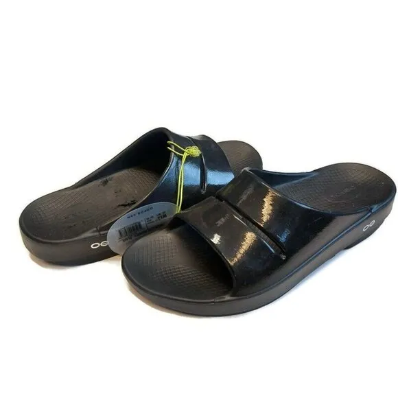 OOFOS Ooahh Luxe Recovery Slide Pool Sandal Black Mens Size 11 Womens Size 13