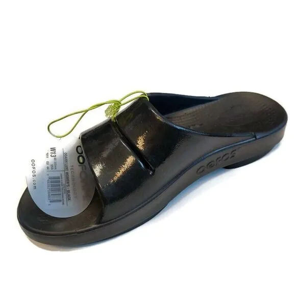 OOFOS Ooahh Luxe Recovery Slide Pool Sandal Black Mens Size 11 Womens Size 13