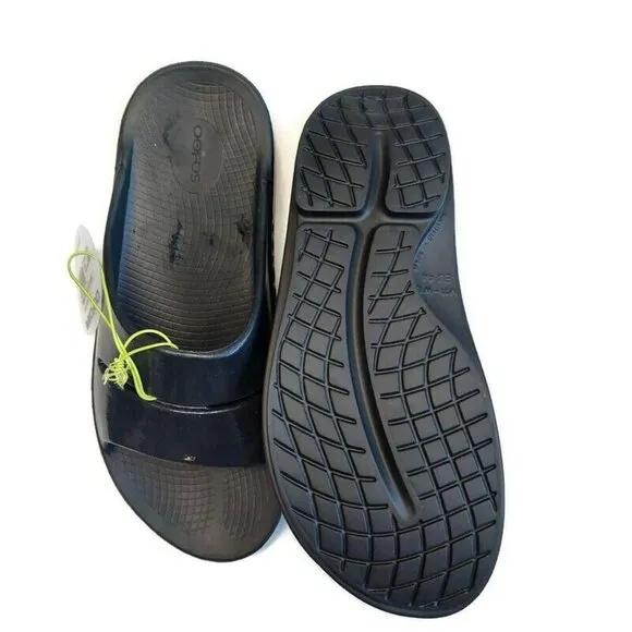 OOFOS Ooahh Luxe Recovery Slide Pool Sandal Black Mens Size 11 Womens Size 13