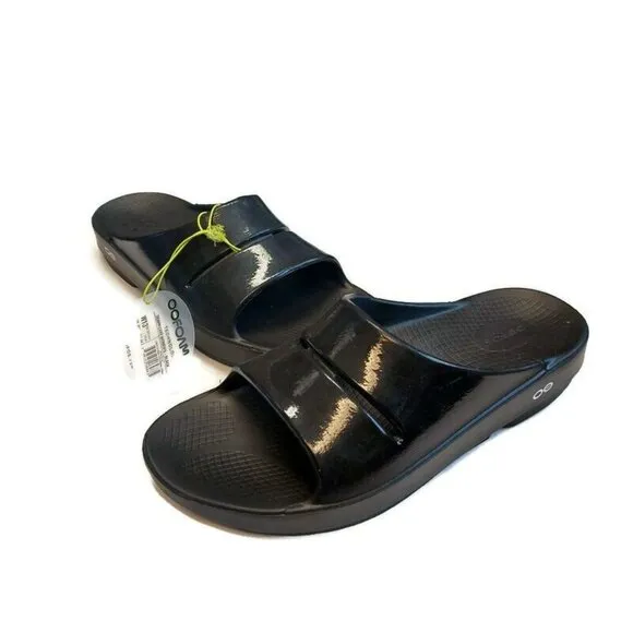 OOFOS Ooahh Luxe Recovery Slide Pool Sandal Black Mens Size 11 Womens Size 13